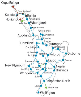North Island coach and bus route map